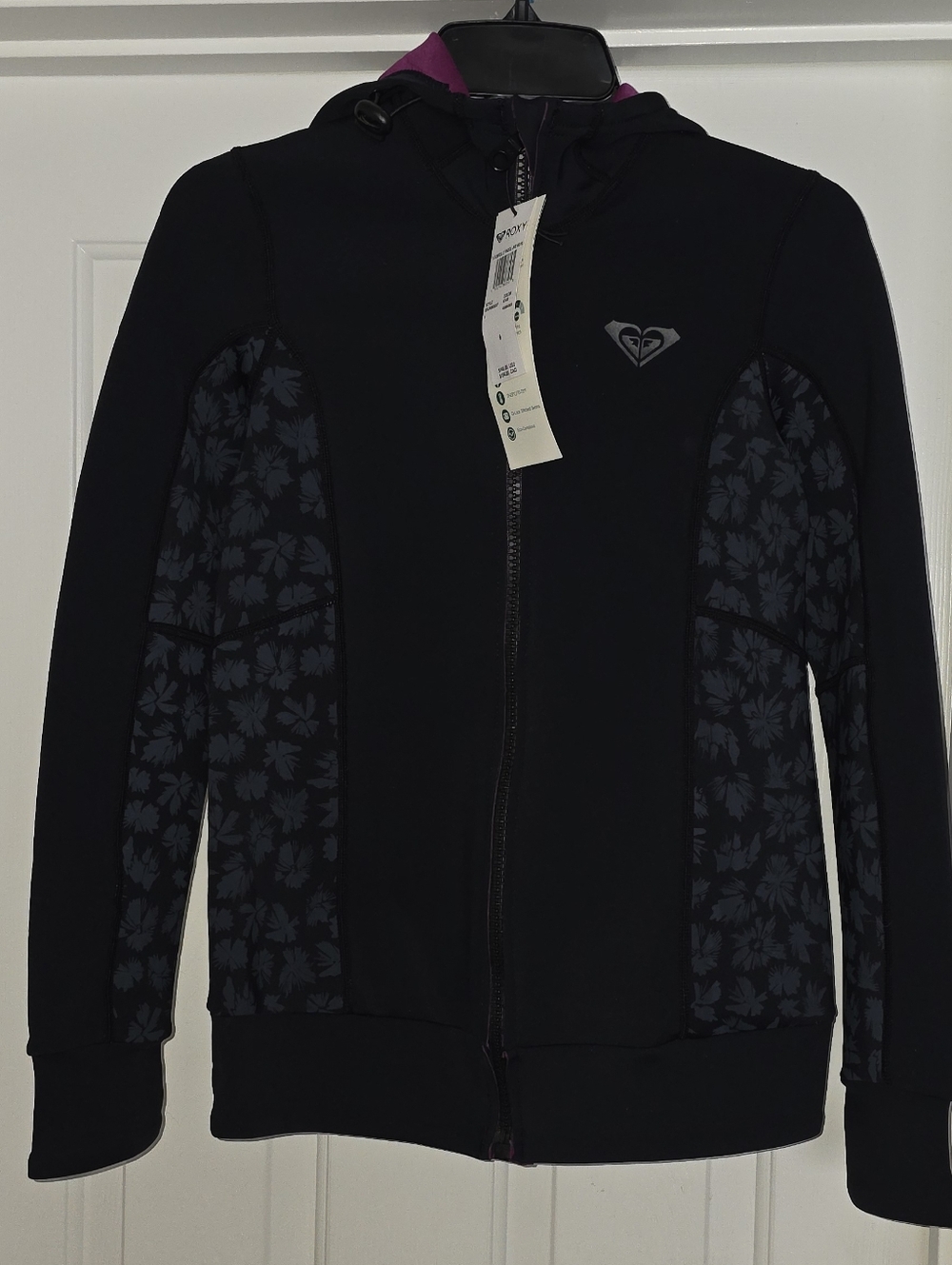 Roxy Black Floral Hooded Neoprene Jacket Size 6